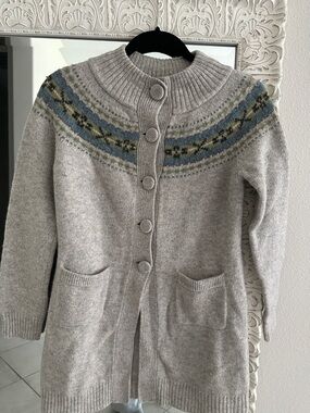 Garnet Hill Lambswool Gray Button-Down Cardigan